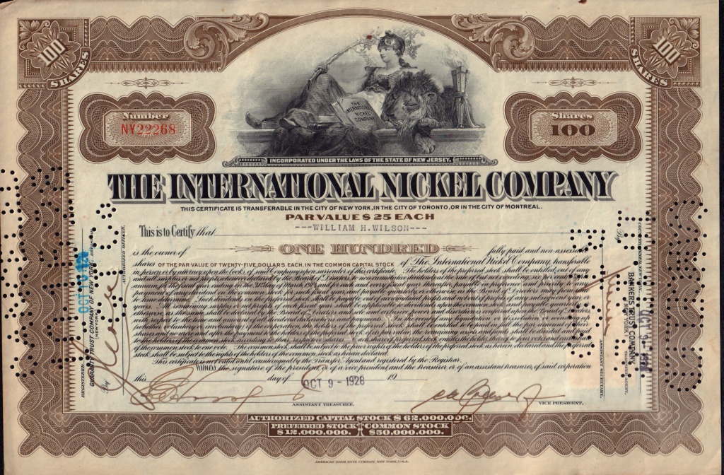 THE INTERNATIONAL NICKEL COMPANY NJ 1920s MINING